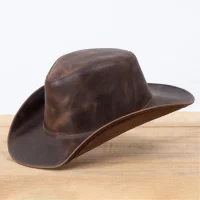Chapeu Ingles em Couro Fossil Aba Curva com Bandinha Trancada Removivel L Jaco IN-802