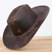 Chapéu Cowboy em Couro Legítimo Marrom Envelhecido Artesanal Country