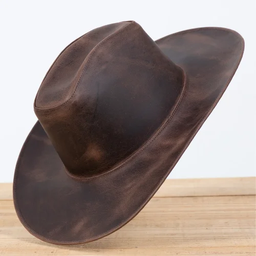 Chapéu Cowboy em Couro Legítimo Marrom Envelhecido Artesanal Country