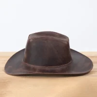 Chapéu Cowboy em Couro Legítimo Marrom Envelhecido Artesanal Country
