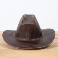 Chapéu Cowboy em Couro Legítimo Marrom Envelhecido Artesanal Country