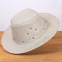 Chapéu Country em Couro Legítimo Branco Texturizado Estilo Exotic