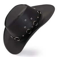 Chapéu Rock em Couro Latego Preto com Argolas L Jacó