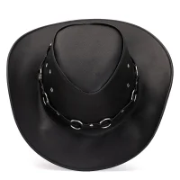 Chapéu Rock em Couro Latego Preto com Argolas L Jacó
