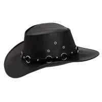 Chapéu Rock em Couro Latego Preto com Argolas L Jacó