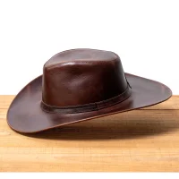 Chapéu Country Western em Couro Legítimo com Aba Larga e Copa Alta
