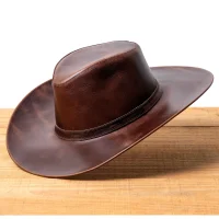 Chapéu Country Western em Couro Legítimo com Aba Larga e Copa Alta