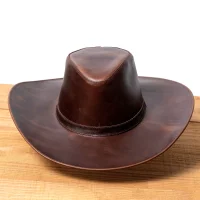 Chapéu Country Western em Couro Legítimo com Aba Larga e Copa Alta