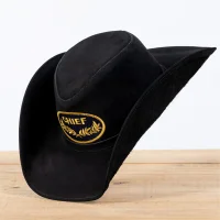 Chapéu Lemmy Kilmister em Couro Nobuck Preto RO-309