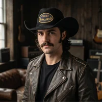 Chapéu Lemmy Kilmister em Couro Nobuck Preto RO-309