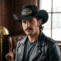 Chapéu Lemmy Kilmister em Couro Nobuck Preto RO-309