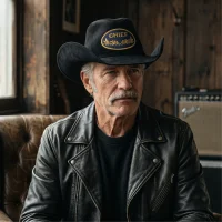 Chapéu Lemmy Kilmister em Couro Nobuck Preto RO-309